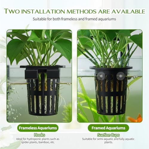 Xthrotsenk 2 Pcs Aquarium Plant Holder with 3 Size Hooks Hanging Fish Tank Plant Holder with 16 Hooks 4 Suction Cups for Fish Tank Cultivation Aquascape Decorations White Black