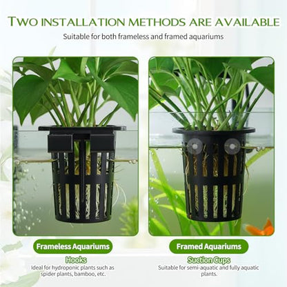 Xthrotsenk 2 Pcs Aquarium Plant Holder with 3 Size Hooks Hanging Fish Tank Plant Holder with 16 Hooks 4 Suction Cups for Fish Tank Cultivation Aquascape Decorations White Black