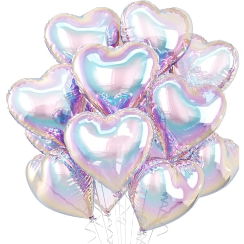 Iridescent Heart Balloons, 10PCS Rainbow Foil for Mermaid Birthday Party - color: Iridescent