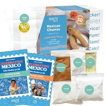 BāKIT Box Churros Baking Kit for Kids, Authentic Mexican Dessert with Printed Recipe & Activity Guide, Fun STEM Learning Gift for Ages 5–12, Homeschool & Family Cooking Set - color: Churro Maker