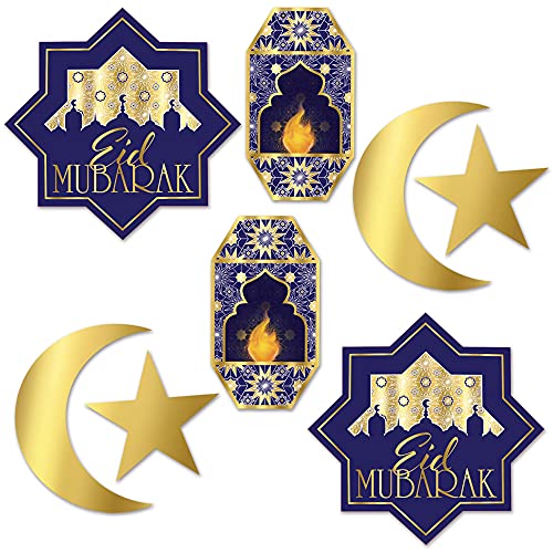 Beistle Foil Ramadan Cutouts – 8 Pack, Elegant Gold and Navy Islamic Decorations, Double-Sided Foil and Printed Religious Décor for Eid Celebrations, Iftar Gatherings, and Ramadan Parties, 5”–11½”