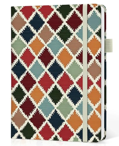 Taja Lined Journal Notebook for Women & Men, Hardcover Leather Journal for writing, A5 College Ruled Notebook for Work & Note Taking, Perfect for Office School Home Supplies, 160 Pages, Retro Argyle - color: K-Retro Argyle, style: A - Lined
