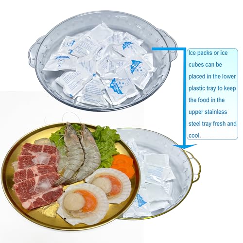 Golden Chilled Serving Tray for Parties 11.8" Compartments Ice Bowl Keeps Food Fruit Dish Cold Platter for Vegetable Seafood Shrimp Cocktail Appetizer Oysters Cheese - color: Golden