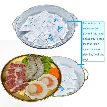 Golden Chilled Serving Tray for Parties 11.8" Compartments Ice Bowl Keeps Food Fruit Dish Cold Platter for Vegetable Seafood Shrimp Cocktail Appetizer Oysters Cheese - color: Golden