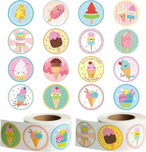 Ice Cream Sticker Roll, 1000pcs Cartoon Smile Face Ice Cream Sticker - style: Ice Cream
