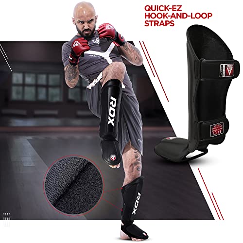 RDX Boxing Gloves 14Oz & Shin Guards Kickboxing (Large Size), Premium Maya Hide Leather Adult Heavy Punching Bag Gloves with Leg Instep Protection Pads, MMA Muay Thai, Sparring BJJ Karate Taekwondo