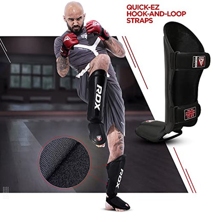 RDX Boxing Gloves 14Oz & Shin Guards Kickboxing (Large Size), Premium Maya Hide Leather Adult Heavy Punching Bag Gloves with Leg Instep Protection Pads, MMA Muay Thai, Sparring BJJ Karate Taekwondo
