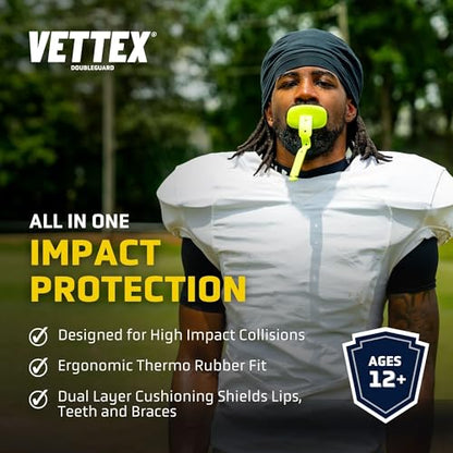 Vettex DoubleGuard Mouth Guard with Lip Protection, Maroon | Football, Lacrosse, MMA, Boxing, Adjustable Helmet Strap, Braces Friendly, 2 Breathing Channels, NCAA & NFHS Certified - color: Maroon