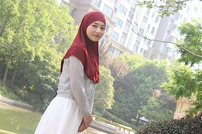 Women's Muslim Hijab Al-Amira Hijabs 2 Pieces with Tube Underscarf Cap Instant Soft Scarf - color: Wine Red