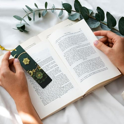 5 Pieces Wood Bookmark for Men Women Ramadan on Green Wallpaper Wooden Bookmarks Unique Handmade Book Marks with Tassel Pendant Craft Bookmark for Book Lovers Birthday Teachers Gift - color: Gold