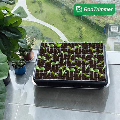 RooTrimmer 54 Cell Seed Starter Trays, 2.8" Deep Plug Flat Tray,10 Pieces Big Holes Germination Tray, Thick Durable Seedling Plastic Nursery Reusable Trays (11.14inch ×14.6 inch, 10-Pack) - size: 54 Cells Plug Tray-10P