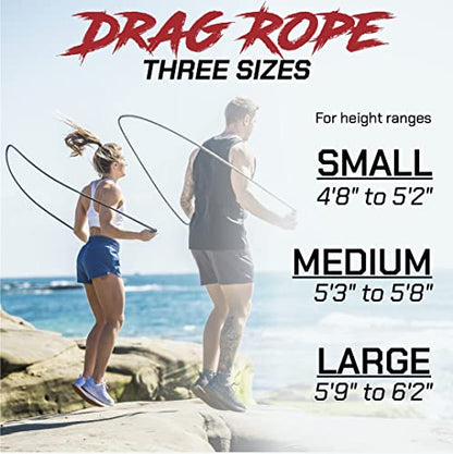 Drag Jump Rope w/Non Slip Ergonomic Handles - Weighted Polypropylene Rope for Fitness & Exercise, Cardio Workout, WOD | Speed Jumping Rope for Men & Women - size: Large