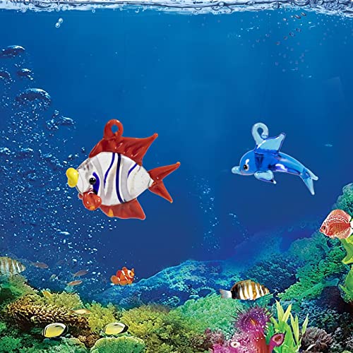 Aquarium Ornament, Cute Fish Tank Decorations Floating Fish&Dolphin with Floating Device, Glass, 2 Pack, Red and Blue, Fish Tank Accessories - style: A.Fish&dolphin