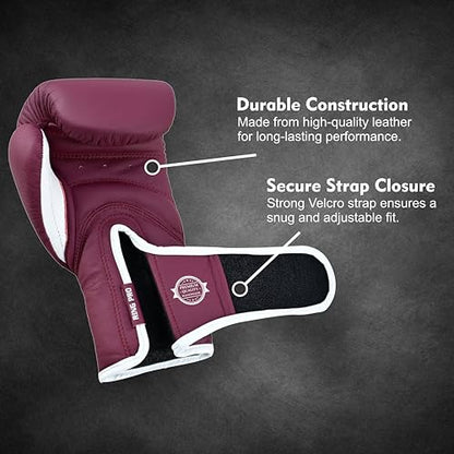 Ring Pro Leather Boxing Gloves with Strap – Premium for Training, Sparring, MMA, Kickboxing, Muay Thai (Unisex) - color: Maroon, size: 16 oz