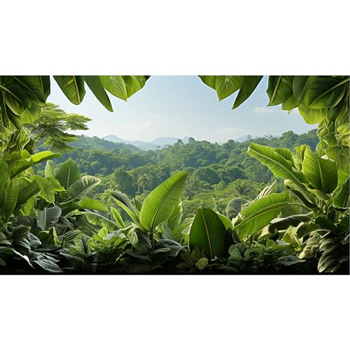 Tropical Leaves Aquarium Background Rainforest Lush Green Jungle Plants Fish Tank Background Blue Sky Nature Mountains Reptile Tank Backgrounds Foggy Forest Reptile Enclosure Backgrounds 24x12in - color: Pale Green, size: 24(W)x12(H)inches/ 60(W)*30cm(H)