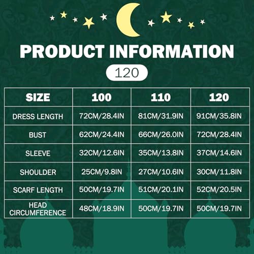 Hijab for Kids, Prayer Dress Girls Abayas Set with Hijab Long Sleeve Kids Islamic Maxi Dress for Eid & Ramadan, L, Muslim