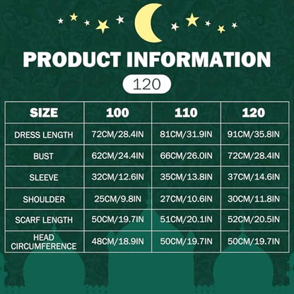 Hijab for Kids, Prayer Dress Girls Abayas Set with Hijab Long Sleeve Kids Islamic Maxi Dress for Eid & Ramadan, L, Muslim
