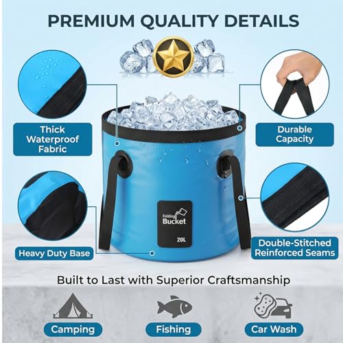 4 Pcs 5 Gallon Collapsible Bucket with Handle Foldable Bucket Water Container for Camping Fishing Car Washing Gardening Outdoor Portable Wash Basin(Blue, Yellow, Orange, Black)