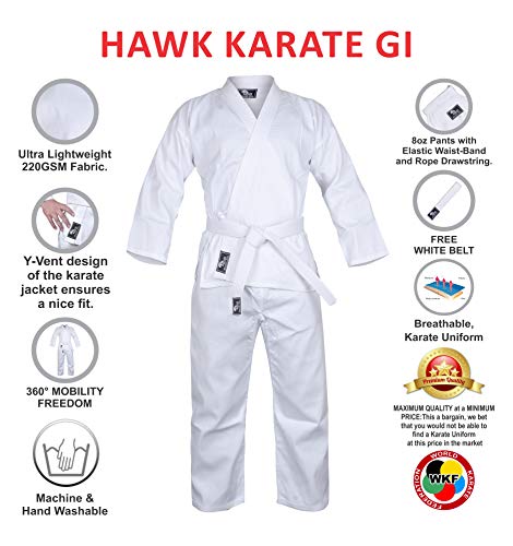 Hawk Sports Karate Uniform for Kids & Adults Lightweight Student Karate Gi Martial Arts Uniform with Belt - size: 3 (5'3'' / 130lbs)