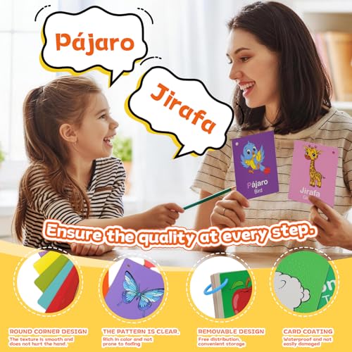 Toddler Spanish Learning Flash Cards, 60 PCS Double Sides Bilingual Flashcards for Numbers, Colors, Shapes, Sight Words, Learn Spanish for Kids, Preschool Kindergarten Learning Activities - style: Spanish Learning Cards