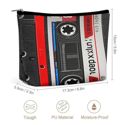 Red Tape Cassette Label Makeup Bag, Travel Toiletry Organizer, Cosmetic Pouch for Women, Birthday Presents for Mom Girls Women Sisters - color: Red Tape Cassette Label