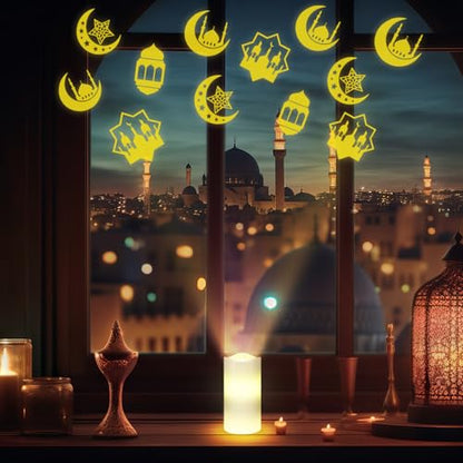 Baquler Ramadan Flameless Candles Projector Light Eid Mubarak LED Candle Battery Operated Star Moon Night Light with Remote and Timer Eid Mubarak Electric Gifts Ramadan Decoration for Home Room Decor - style: Mubarak