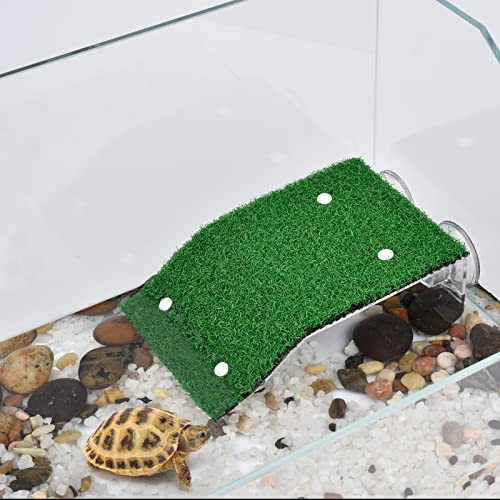 WEAVERBIRD Turtle Basking Platform with Turf, Tortoise Ramp Fish Tank Aquarium Platform, Tortoise Resting Terrace, Turtle Floating Dock with 2Pcs Suction Cups for Turtle, Reptile, Frog