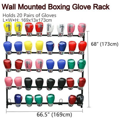 Boxing Glove Storage Rack Wall Mount Dryer Holds 20 Pairs, Boxing Glove Storage Garage, Hang Up Boxing Gloves to Dry Out, for Kickboxing, Muay Thai, MMA Training Gloves