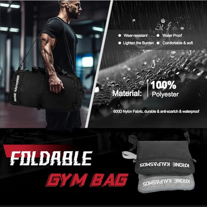 Gym Bag for Men and Women with Shoe Compartment - Lightweight, Waterproof, Foldable Sports Duffel Bag | Small Gym Bag, Black - size: Black