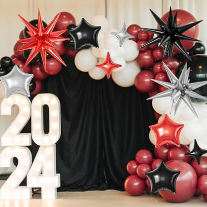 Red Black Silver Star Balloons,16Pcs 22/18/10 Inch Foil Prom Movie Decor - color: Red Black Silver