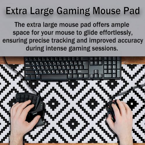 Large Mouse Pad Black and White XXL Mousepad Gaming Mouse Pads Computer Desk Mats Extra Large Desk Pad Non-Slip Rubber Base 35.4" X 15.7" for Game Office, Classic Rhombus Pattern - color: Black/White Classic Geometry