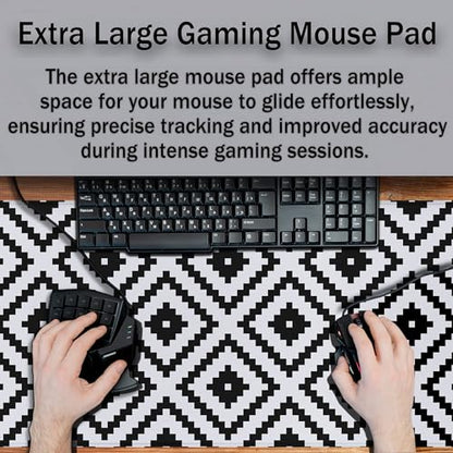 Large Mouse Pad Black and White XXL Mousepad Gaming Mouse Pads Computer Desk Mats Extra Large Desk Pad Non-Slip Rubber Base 35.4" X 15.7" for Game Office, Classic Rhombus Pattern - color: Black/White Classic Geometry