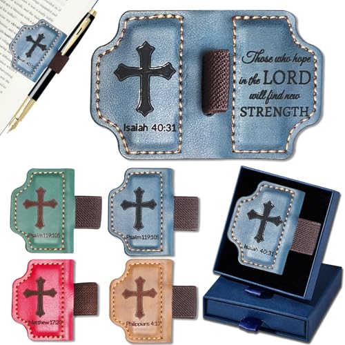 Bygone Mark Personalized Magnetic Leather Bookmark with Pen Holder,Inspirational Bible Verse Religious Bookmarks,Christian Book Lovers Reading Accessory for Men Women (Blue, lsaiah 40:31) - color: Blue, size: lsaiah 40:31