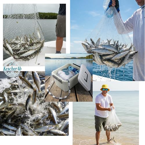Cast Net 3ft-8ft Radius American Monofilament Fishing Net 3/8 Mesh Fish Throw Net for Bait Trap, Casting Net with Heavy Duty Sinker, Professional Grade Saltwater Bait Fish - size: 8ft Radius