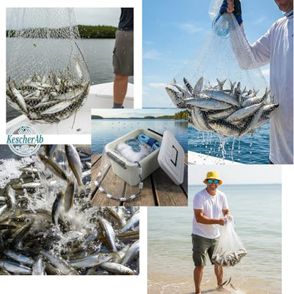 Cast Net 3ft-8ft Radius American Monofilament Fishing Net 3/8 Mesh Fish Throw Net for Bait Trap, Casting Net with Heavy Duty Sinker, Professional Grade Saltwater Bait Fish - size: 8ft Radius