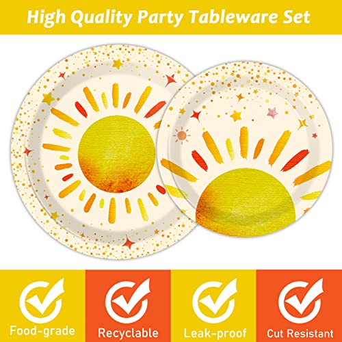 96 Pieces First Trip Around The Sun Decorations Sunshine Birthday Party Plates Boho Sun Disposable Plates Napkins Folks Paper Tableware Set for 1st Trip Around The Sun Birthday Girls Boys Supplies - style: Boho Sun