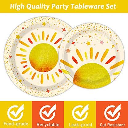 96 Pieces First Trip Around The Sun Decorations Sunshine Birthday Party Plates Boho Sun Disposable Plates Napkins Folks Paper Tableware Set for 1st Trip Around The Sun Birthday Girls Boys Supplies - style: Boho Sun