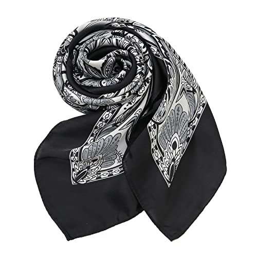 RIIQIICHY Women Head Hair Scarf Like Satin Silk Scarf Sleeping Hair Wrapping Night 27.5" - color: Black/White/Slate Grey