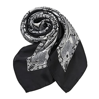 RIIQIICHY Women Head Hair Scarf Like Satin Silk Scarf Sleeping Hair Wrapping Night 27.5" - color: Black/White/Slate Grey