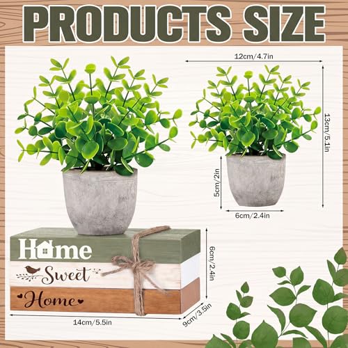 Wesiti 4 Pcs Spring Table Centerpieces with Fake Eucalyptus Pot Plant Home Sweet Home Decoration Farmhouse Tiered Tray Tabletop Decor Wooden Stack Book Block Sign for Desk Shelf Housewarming Gift - style: Classic