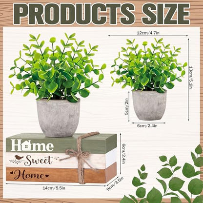 Wesiti 4 Pcs Spring Table Centerpieces with Fake Eucalyptus Pot Plant Home Sweet Home Decoration Farmhouse Tiered Tray Tabletop Decor Wooden Stack Book Block Sign for Desk Shelf Housewarming Gift - style: Classic