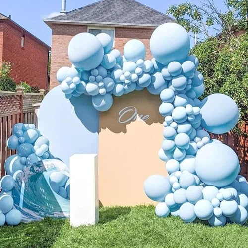 Double Stuffed Pastel Blue Balloon Garland Macaron Baby Blue Balloons Different Sizes 18/12/5 Inch Light Blue Latex Balloons Arch Kit For Gender Reveal Birthday Baby Shower Party Decorations - color: Macaron Blue