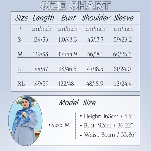 Printing Long Sleeve Abaya with Zipper for Women Dubai and Turkey Robe Spring and Summer Loose and Causual Dress - color: Blue+hijab, size: X-Large