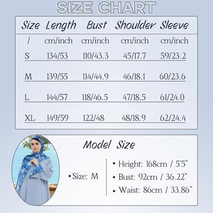Printing Long Sleeve Abaya with Zipper for Women Dubai and Turkey Robe Spring and Summer Loose and Causual Dress - color: Blue+hijab, size: Large