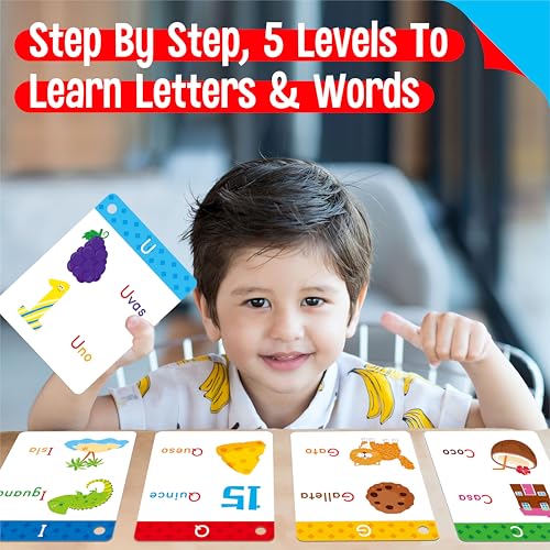 54 Spanish Alphabet Flash Cards, Uppercase & Lowercase Letter Cards, Jumbo Size Letter Sounds Flashcards, Letter Recognition Learning for Kids, Toddlers, Classroom, Preschool, Kindergarten - style: Spanish