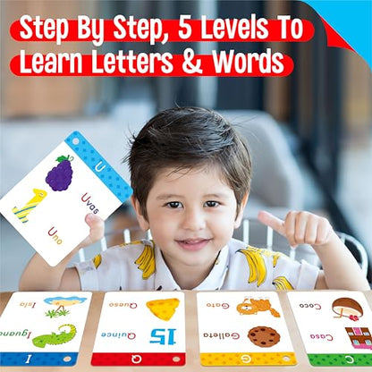 54 Spanish Alphabet Flash Cards, Uppercase & Lowercase Letter Cards, Jumbo Size Letter Sounds Flashcards, Letter Recognition Learning for Kids, Toddlers, Classroom, Preschool, Kindergarten - style: Spanish