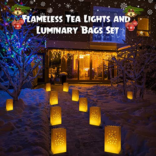 Sabary 50 Sets Luminary Bags with Flameless Tea Lights Outdoor Luminaries LED Lantern Candle Bags for Wedding Birthday Ramadan Christmas Party Decorations Romantic Decor(Star) - style: Star