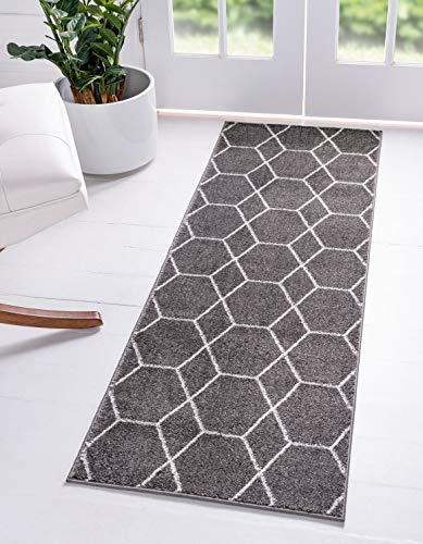Unique Loom Trellis Frieze Collection Area Rug - Geometric (2' x 6' 1" Runner Dark Gray/Ivory) - color: Dark Gray/Ivory, size: 2' x 6'1" (Runner)