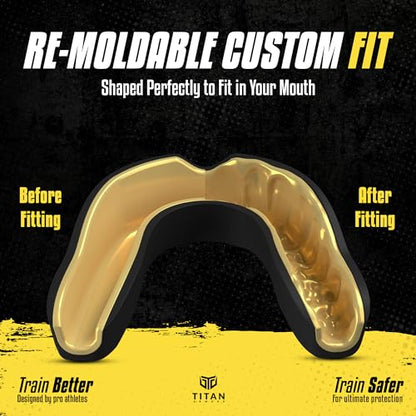 Mouth Guard Boxing, Dual-Layer Boil & Bite Mouthguard, Adult | Premium Dual-Layer | Case Included | Adult & Youth Custom-Fit Mouthpiece | Football, MMA, Hockey, Lacrosse, BJJ, Basketball - color: Gold, size: Junior Under 11
