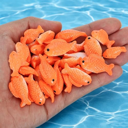 36 PCS Miniature Fish Cute Mini Fishes Fake Plastic Small Red Goldfish Set Tiny Fishes Figurines for DIY Garden Aquarium Cake Decorations Ornament Accessories Party Supplies